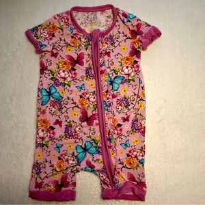 Easweet Pink Butterfly Flower Print Bamboo Zip Baby Romper- Size 12-18 Months
